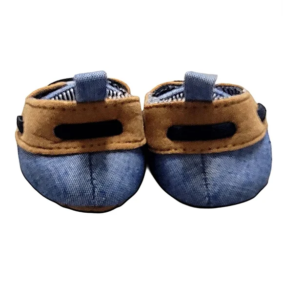 Target Brown & Blue Baby Boy Boat Crib Shoes w Faux Laces sz 3-6 Months - Picture 5 of 8